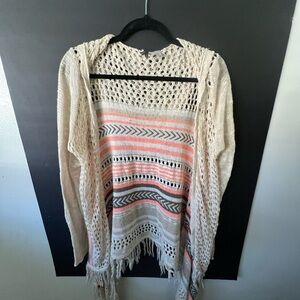 Vanity Cream and Gray Hooded Poncho